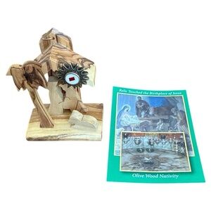 Nativity Olive Wood Religious Ornament‎ Figurine w Prayer Card West Bank